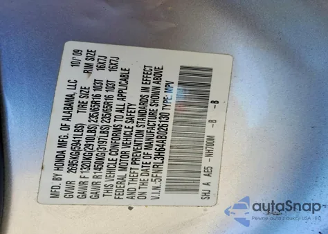 2010 Honda Odyssey Exl from USA, damaged, VIN 5FNRL3H64AB026130